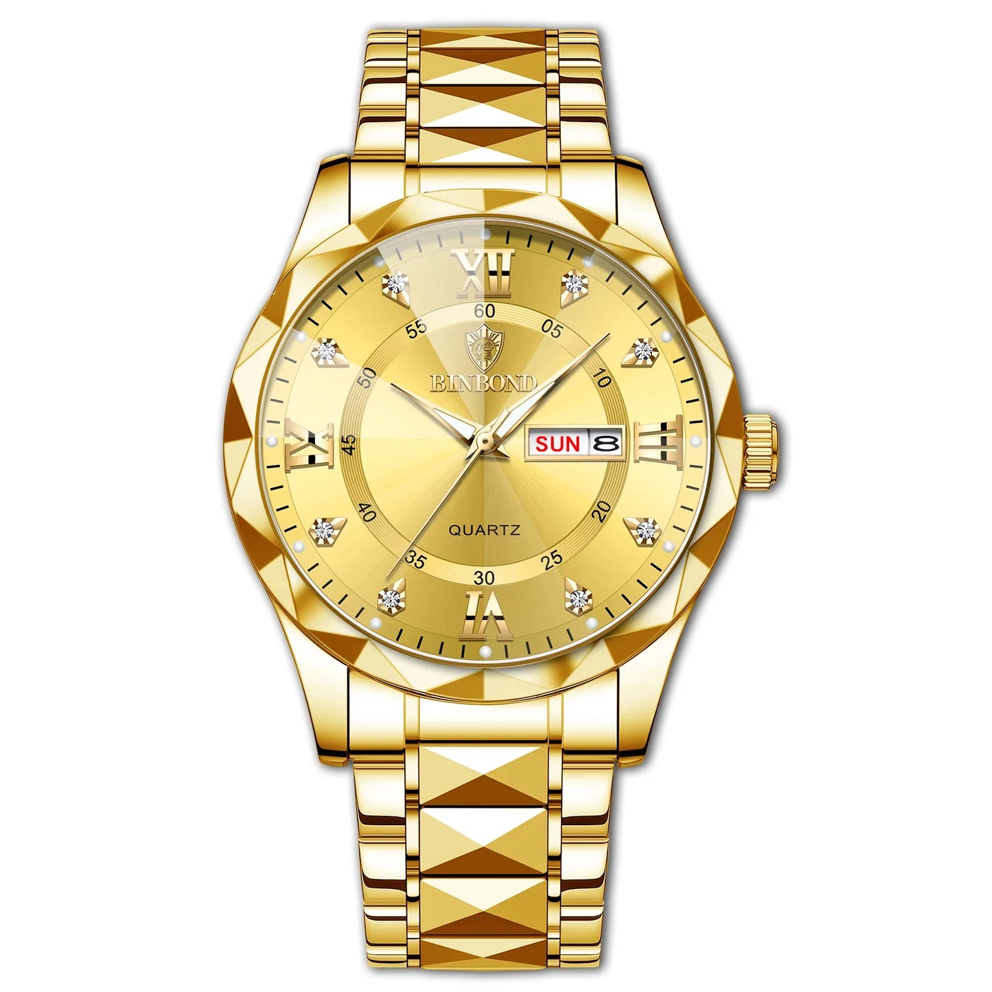 Binbang B2521 Men's Watch Waterproof Night Glow Double Calendar Watch Men's Business Quartz Watch Diamond Pointed Glass