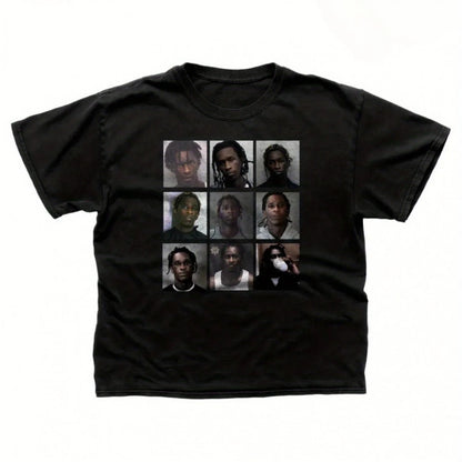 Men'S Young Thug Mugshot Tee Graphic Crewneck Featuring A Multi-Angle Portrait Soft Heavyweight Fabric Casual Tee