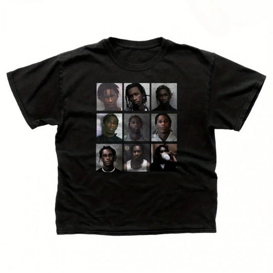 Men'S Young Thug Mugshot Tee Graphic Crewneck Featuring A Multi-Angle Portrait Soft Heavyweight Fabric Casual Tee