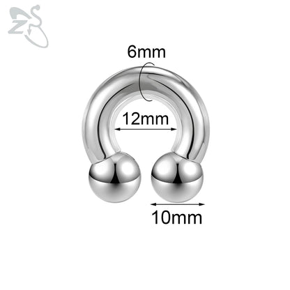 ZS 1 Piece 2/4/6/8G Stainelss Steel Horseshoe Nose Ring Men Internal Threaded Large Gauge Piercings Ear Expander Septum Piercing