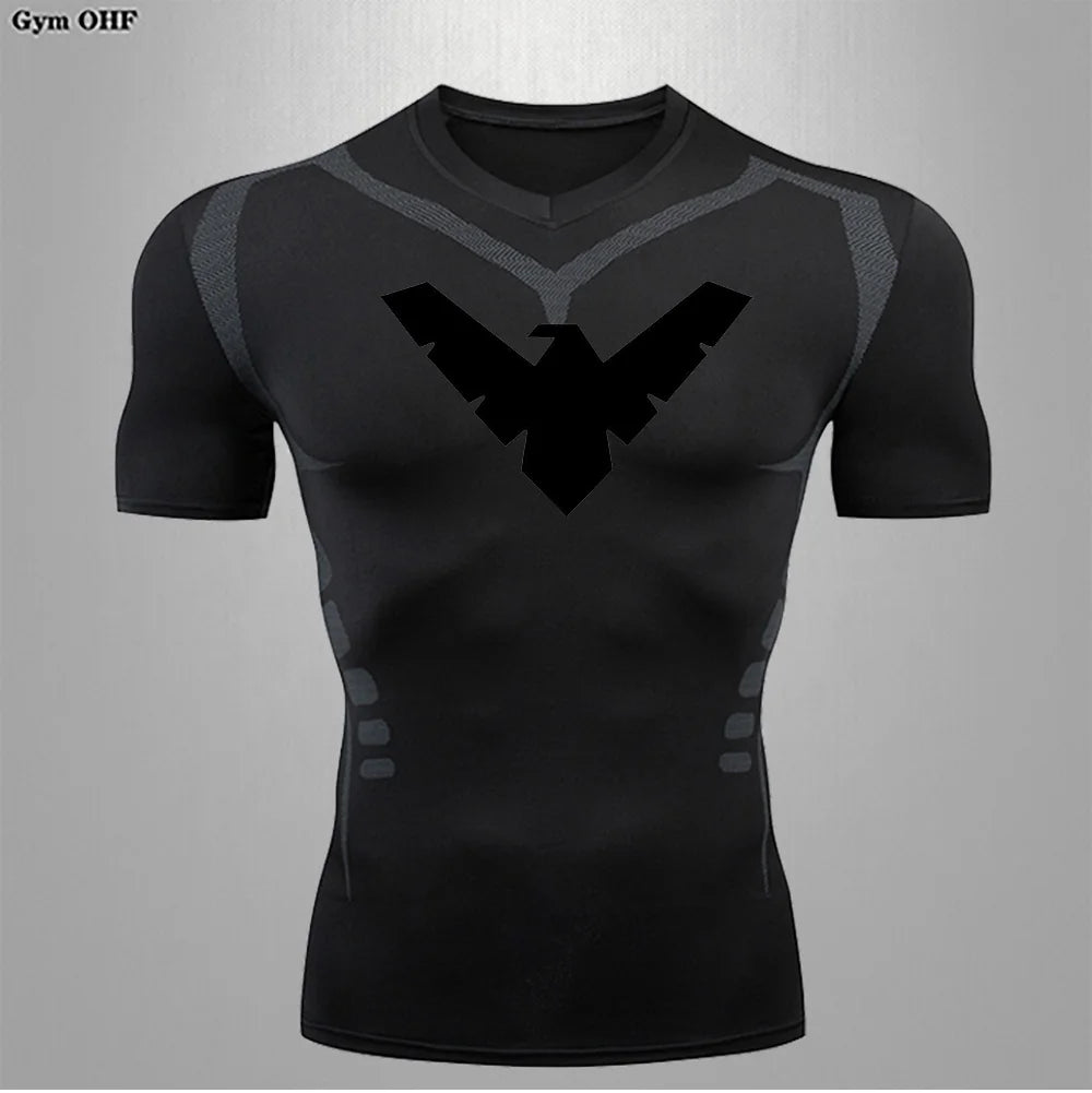 Compression Nightwing Print Tops For Men T Shirt Rashguard Jiu Jitsu Gym Fitness Running Train   ing Shirts Jersey Short Sleeved
