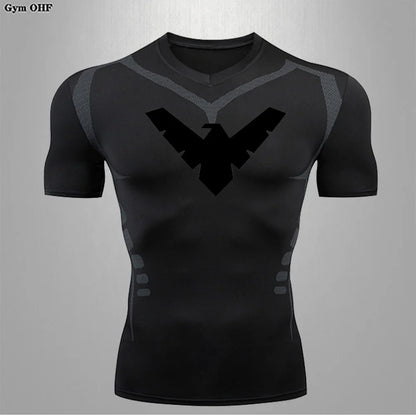 Compression Nightwing Print Tops For Men T Shirt Rashguard Jiu Jitsu Gym Fitness Running Train   ing Shirts Jersey Short Sleeved