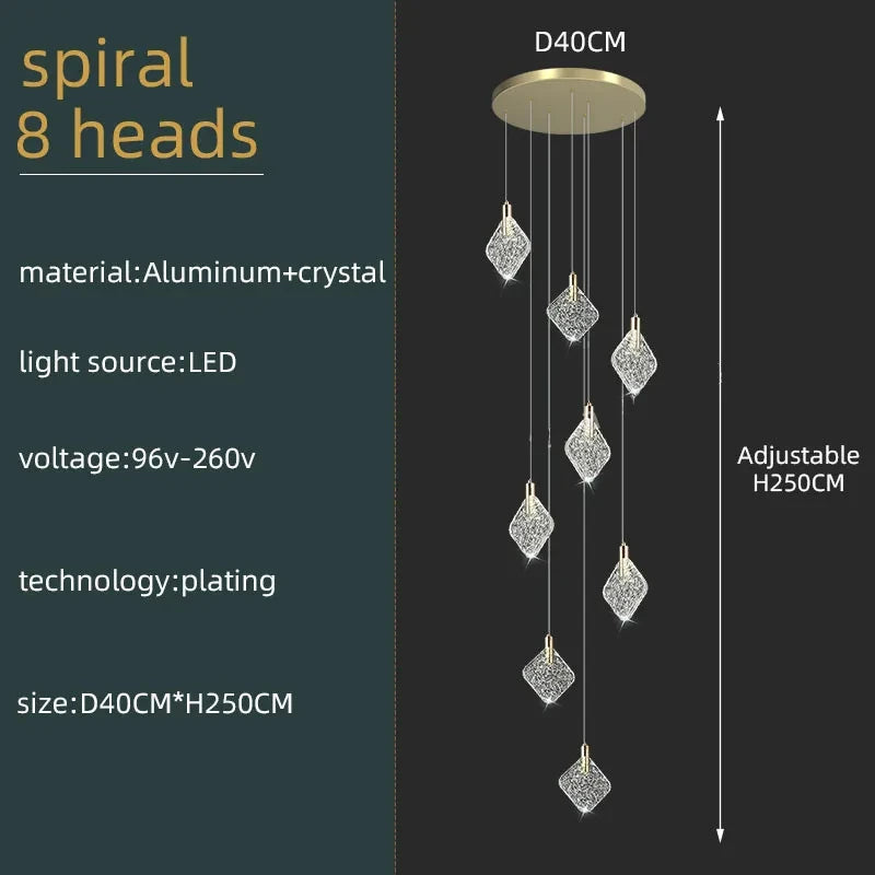 New Crystal Living Room Ceiling Pendant Light Home Decoration Staircase Duplex Pendant Light Restaurant Bedroom Hanging Lighting