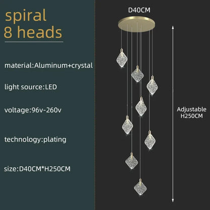 New Crystal Living Room Ceiling Pendant Light Home Decoration Staircase Duplex Pendant Light Restaurant Bedroom Hanging Lighting