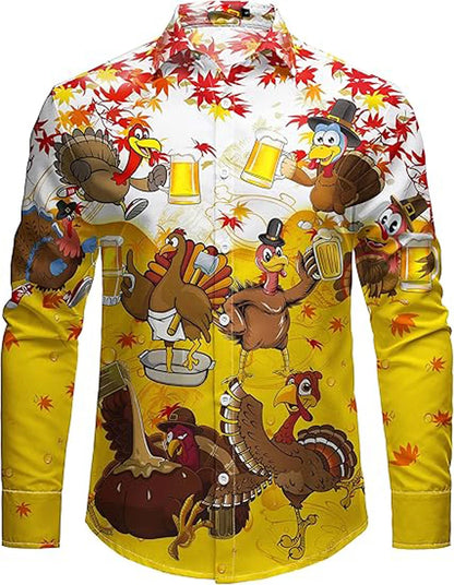 3D printed cartoon prints, high-quality and comfortable men's boutique fashion long-sleeved shirt, trendy printed men's shirt