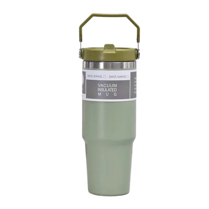 30oz Large Capacity Portable Car Cup Stainless Steel Thermos Cup with Straw & Handle Travel Sports Water Bottle Vacuum Flask