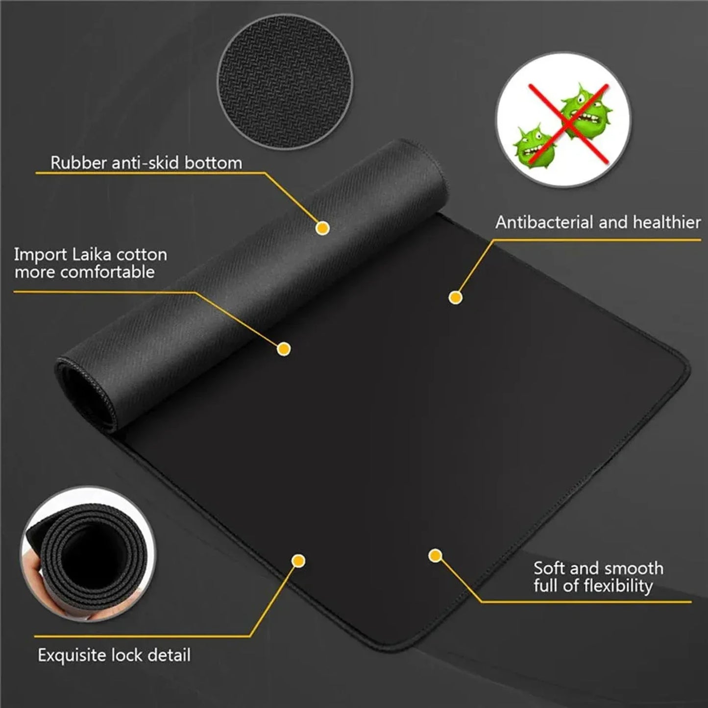 Black Mausepad Art Table Mouse Gamer Accessories Pad on The Table Laptop Anime Mouse Mats Kawaii Gaming Laptop Office Desk Mat