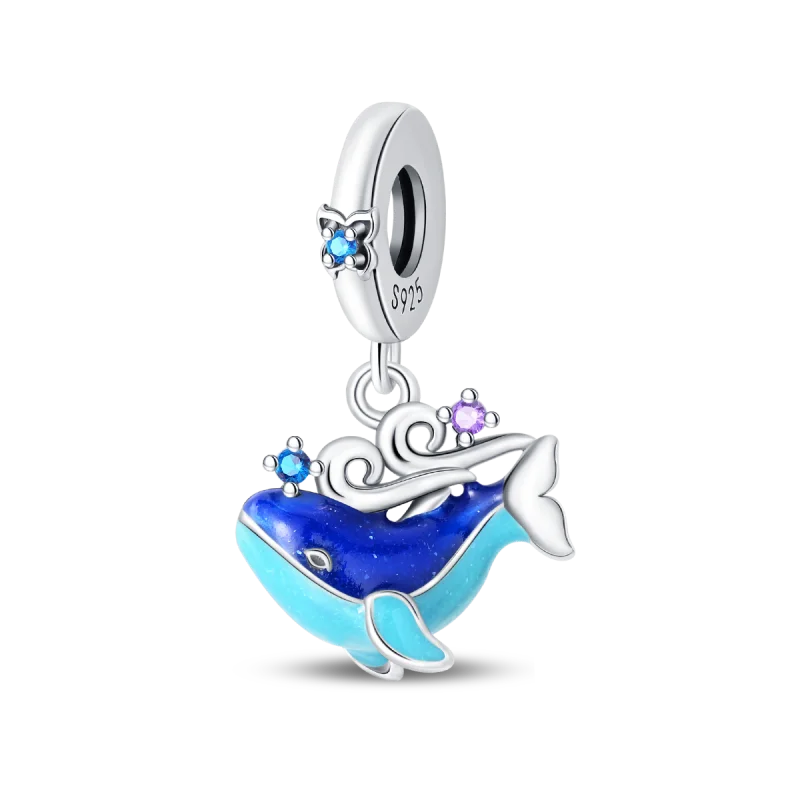 925 Sterling Silver Luminous Color-Changing Shark Dangle Charm Animals Pendant Fit Original Bracelet DIY Women Jewelry Gift