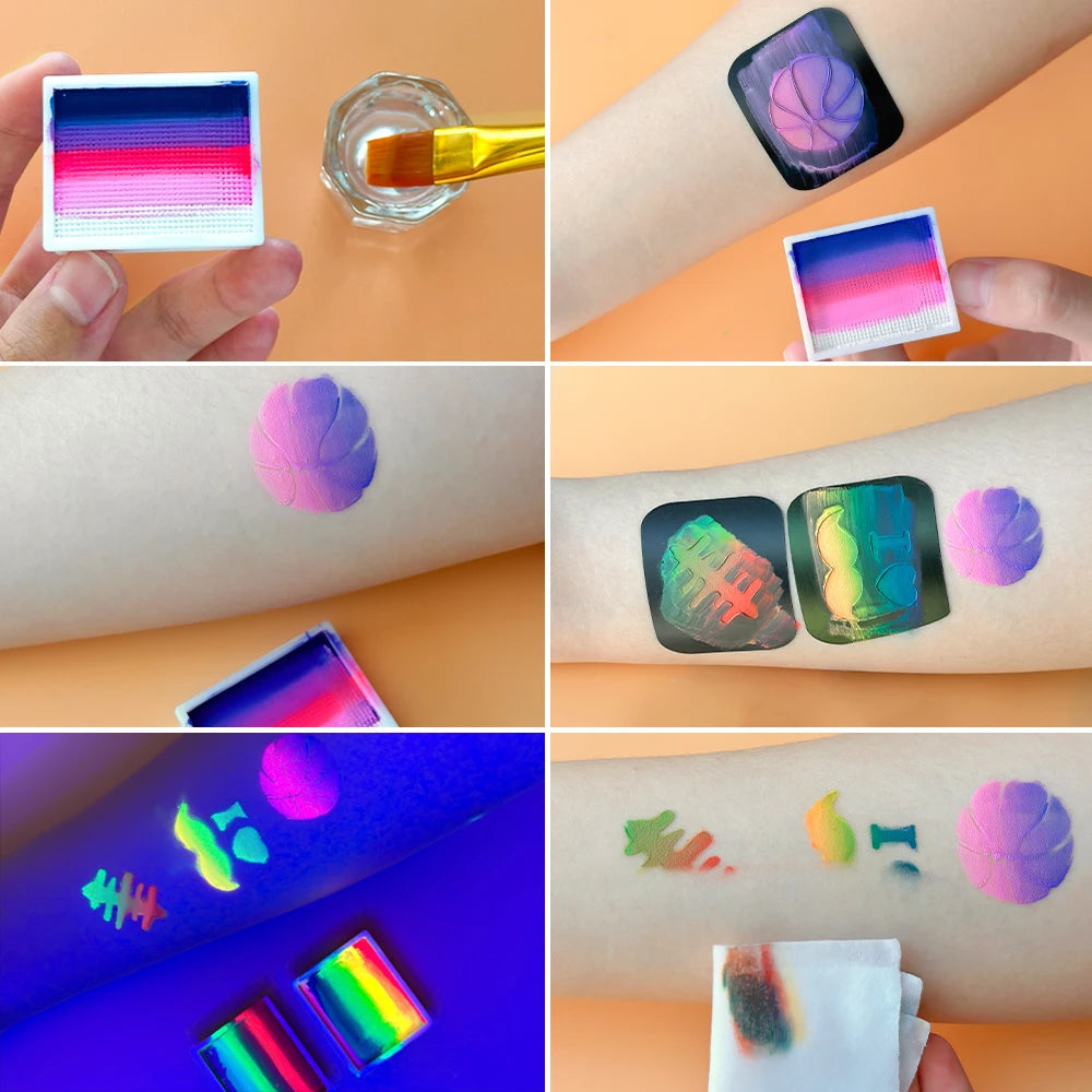 UV Glow-in-the-Dark Rainbow Water Activated Face Body Paint Fluorescent Neon for Masquerade Halloween Christmas Music Festival