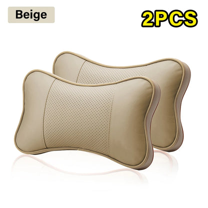 2PCS Cowhide Car Neck Pillows Soft Breathable Universal Seat Headrest Support Auto Interior Decoration Top Quality