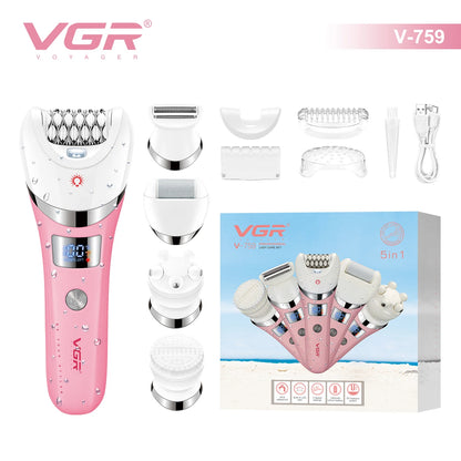 VGR Hair Trimmer Electric Epilator Hair Removal Personal Care Appliances Body Trimmer 5 IN 1 Waterproof Hair Remover Women V-759