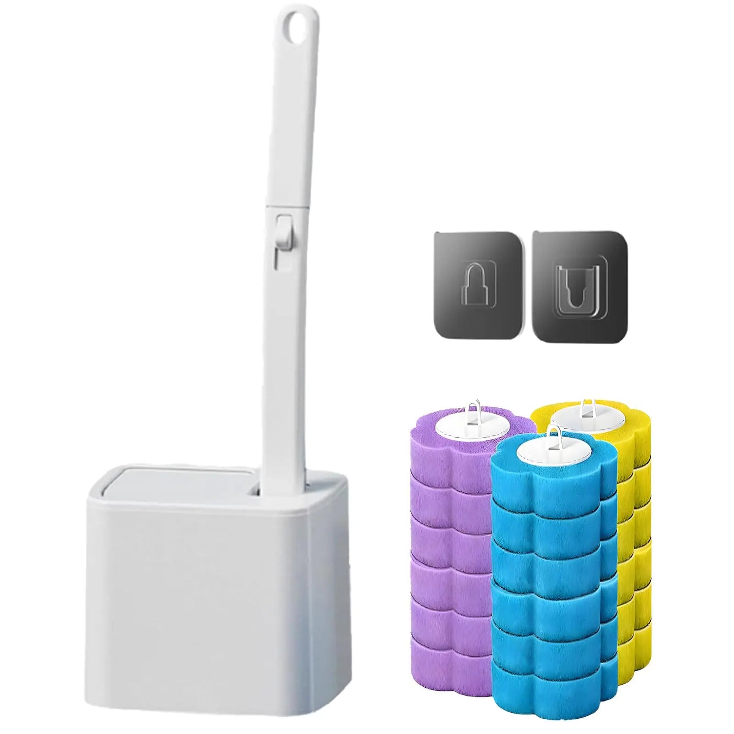 Disposable Toilet Brush, Toilet Bowl Wand Holder Set with 18PCS Cleaner Refills, Bathroom Cleaning System for Sink Bathtub Drai