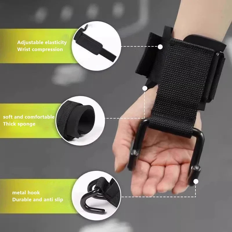 2PCS Weight Lifting Hook Grips With Wrist Wraps Hand-Bar Wrist Strap Gym Fitness Hook Weight Strap Pull-Ups Power Lifting Gloves