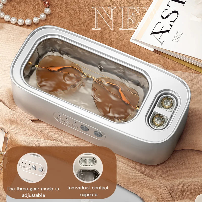 Pink Upgrade Ultrasonic Cleaner 48Khz High Frequency Jewelry Glasses Contact Lens Cleaning Machine - Home Health Care