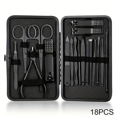 7/18pcs Professional Nail Clipper Set with Storage Box Stainless Steel Black Nail Beauty Kit for Ear Manicure Pedicure Care Tool