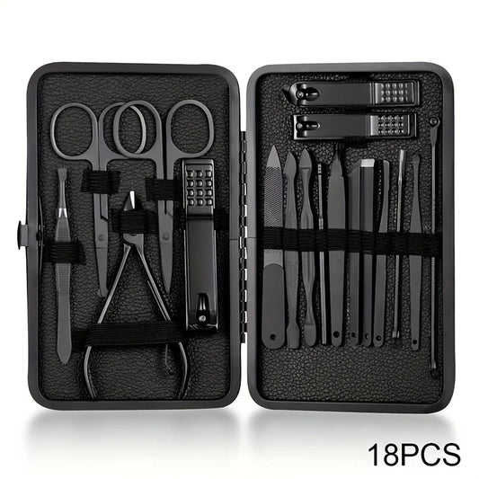 7/18pcs Professional Nail Clipper Set with Storage Box Stainless Steel Black Nail Beauty Kit for Ear Manicure Pedicure Care Tool