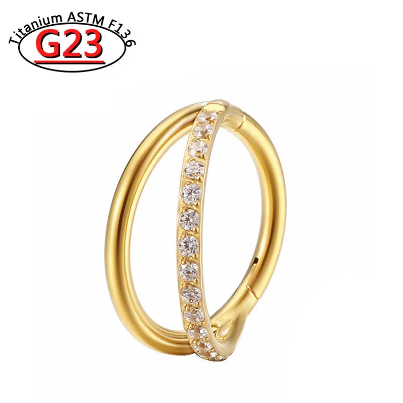 G23 Titanium Piercing Double Layered Triple Stack Hinged Zircon Nose Ring Helix Cartilage CZ Small Cartilage Septum Clicker