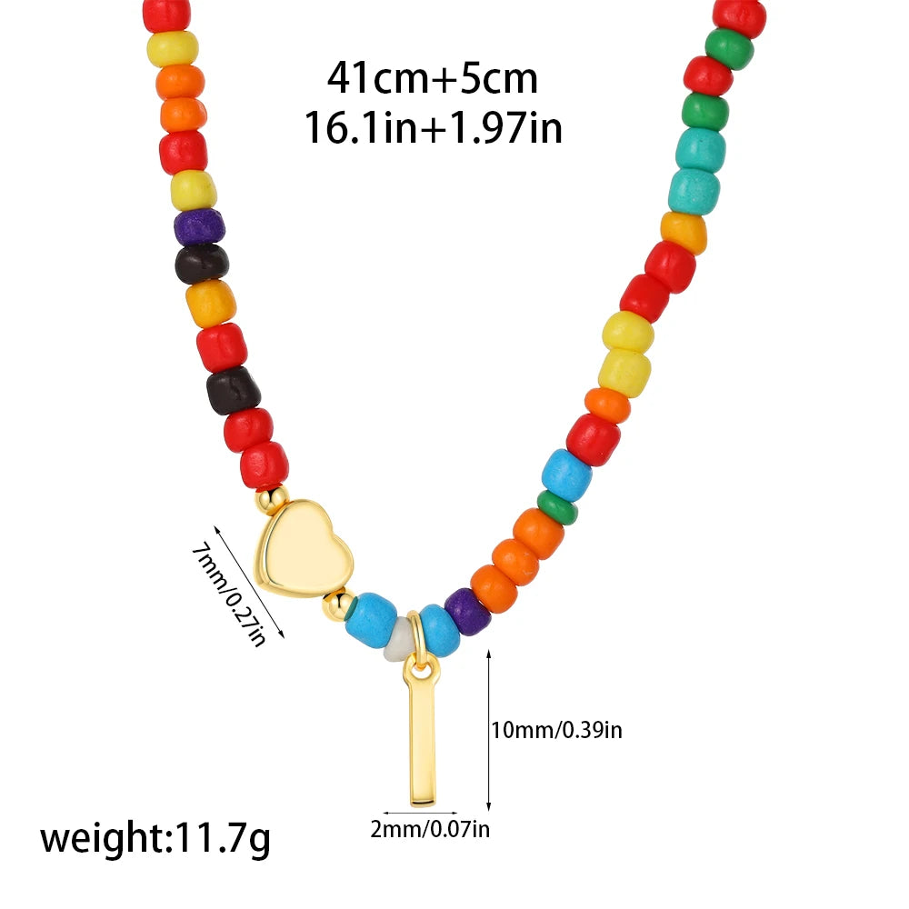 Colorful 26 Initial Letter Necklace Wedding for Women Adjustable Fashion Heart Beads Clavicle Chain Necklaces Christmas Jewelry