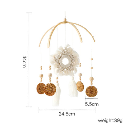 Baby Soft Felt Cartoon Wool Ball Seashell Rattles Hanging Bed Bell Newborn Mobile Crib Wooden Bracket Montessori Education Toys