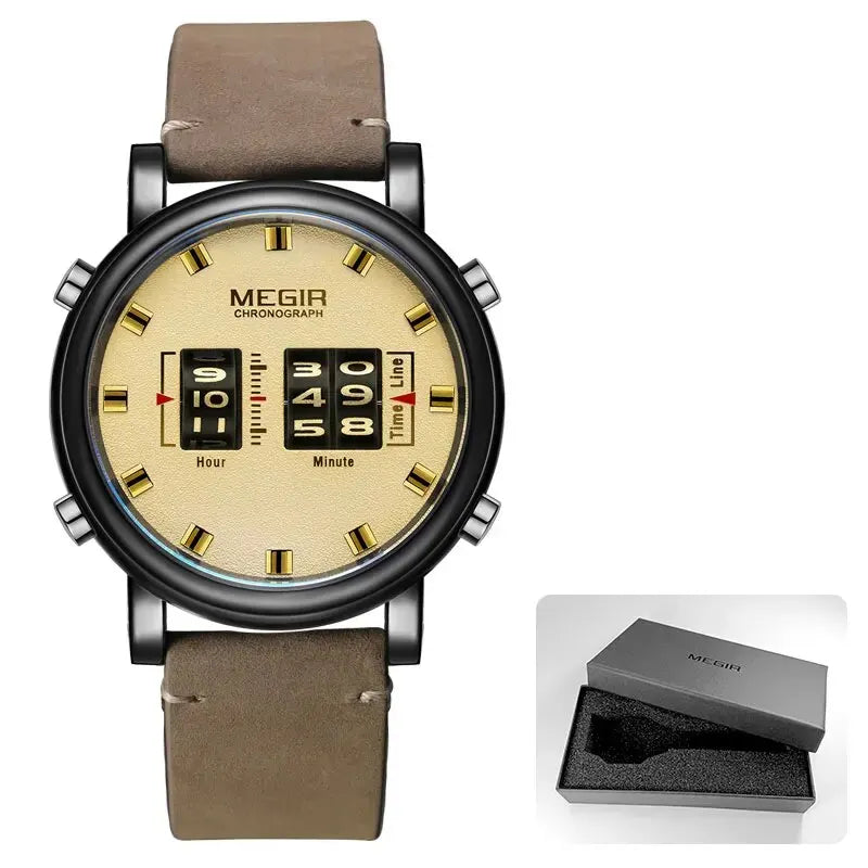 MEGIR 2020 New Luxury Watches Men Military Sport Roller Pointer Quartz Watch Man Fashion Stainless Steel Mesh Strap Wristwatch
