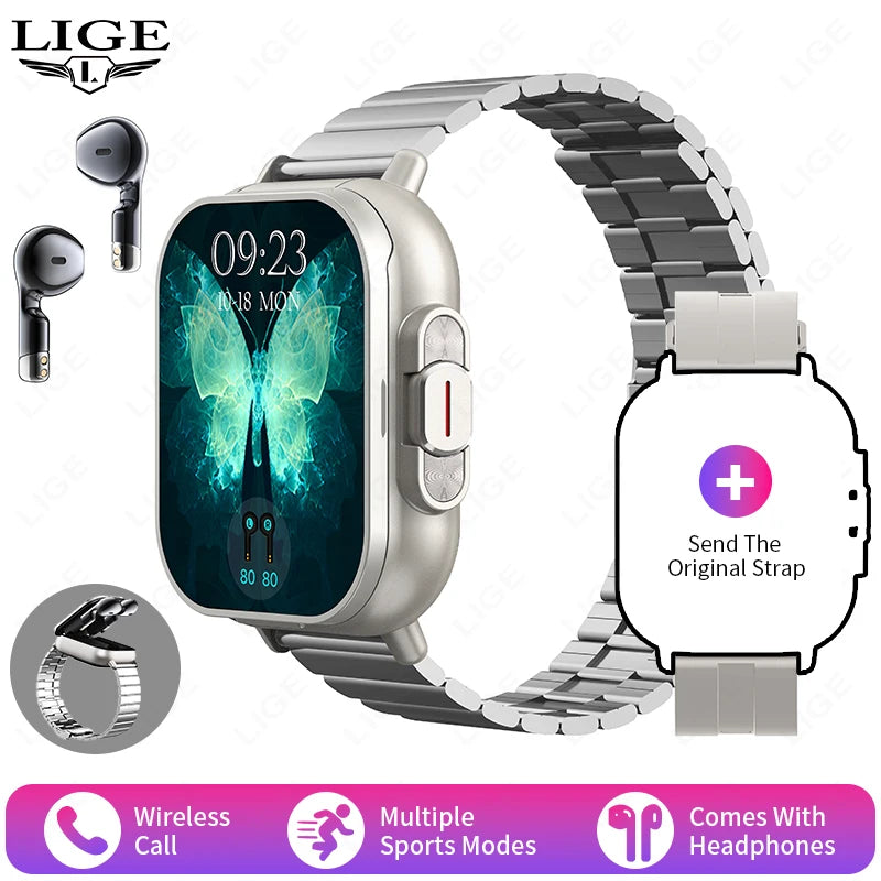 NFC Smart Watch TWS 2-in-1 Headset Bluetooth Call Heart Rate Blood Pressure Health Monitoring Headphones Play Music Smartwatch