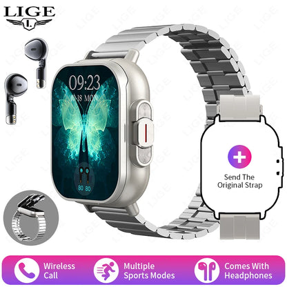 NFC Smart Watch TWS 2-in-1 Headset Bluetooth Call Heart Rate Blood Pressure Health Monitoring Headphones Play Music Smartwatch