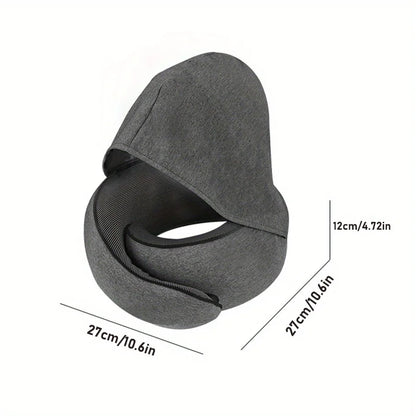 1pc Home Office U-Shape Hooded Neck Pillow for Travel Car Airplane Nap Outdoor, Comfortable Support Pillow with Detachable Cover