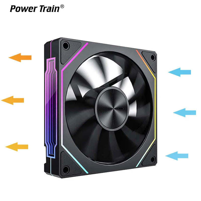 Power Train PRISM 5 Pro Computer Chassis Fan 120mm ARGB 4Pin PWM Quiet CPU Cooling Fan 12V Large Air Volume 56.8CFM/600-1500RPM