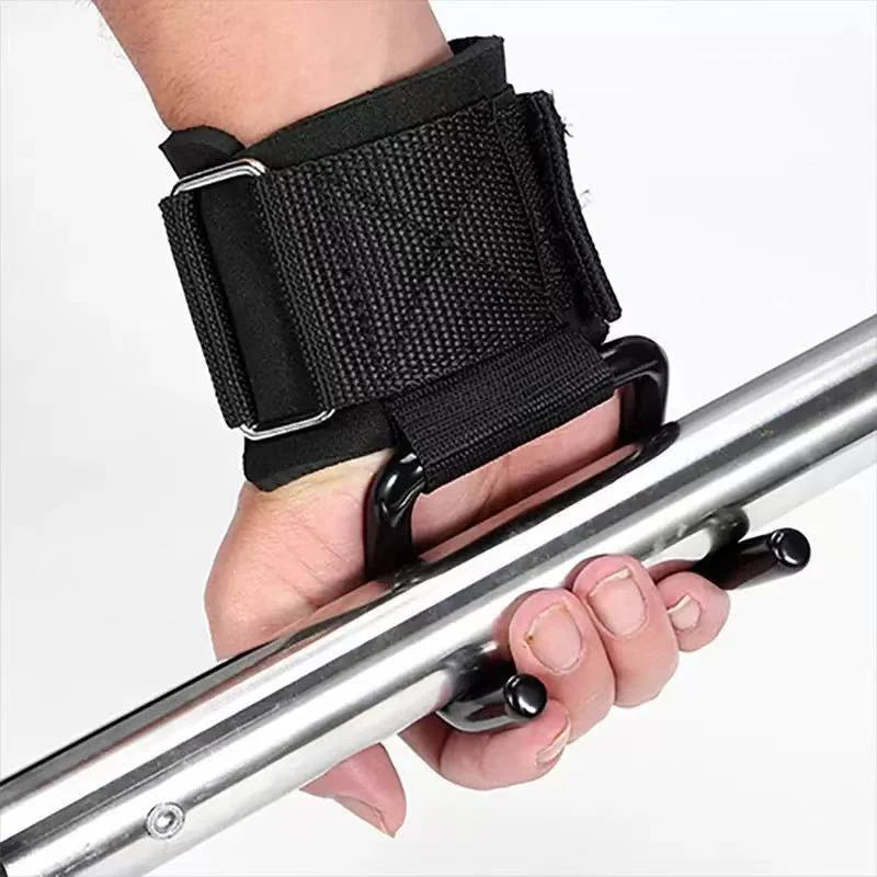 2PCS Weight Lifting Hook Grips With Wrist Wraps Hand-Bar Wrist Strap Gym Fitness Hook Weight Strap Pull-Ups Power Lifting Gloves