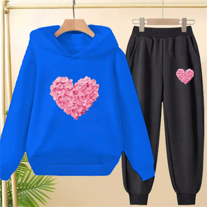 Petals heart-shaped Children's Tops and bottom Hoodies Girls Boy age 3-12 Coat Casual Toddle Sweatshirr Hood autumn clothing