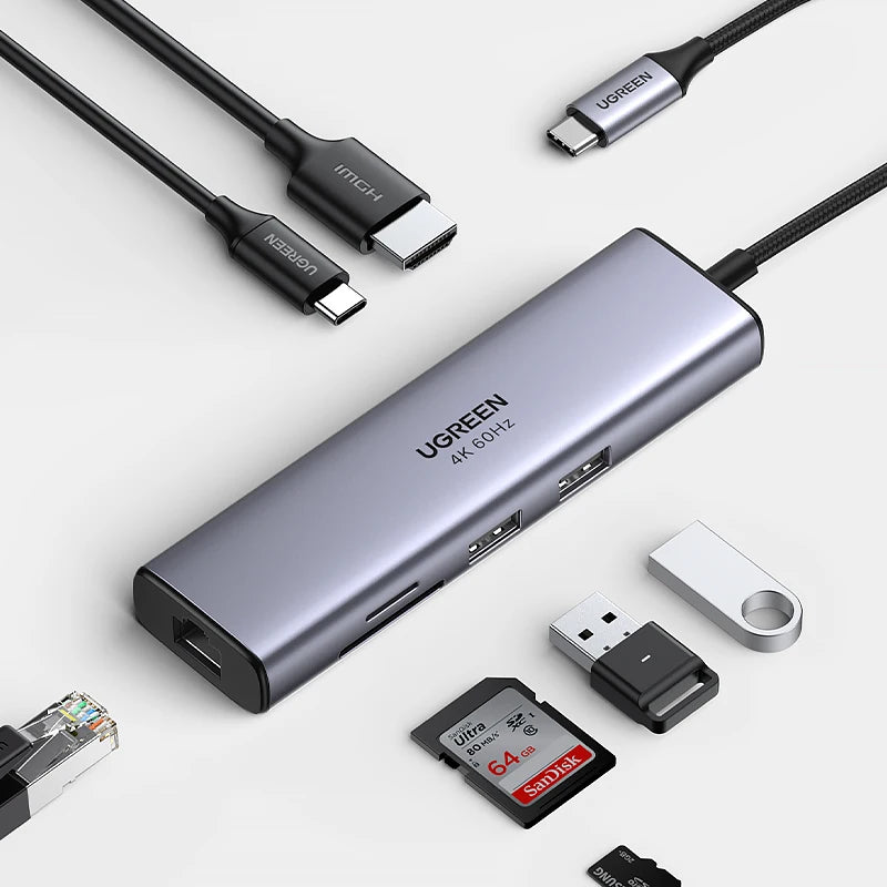 UGREEN USB HUB 7-in-1 Type-C to 4K60Hz HDMI SD&TF 5Gbps USB3.0 PD100W for Lapop Macbook Accessories USB Splitter Docking Station