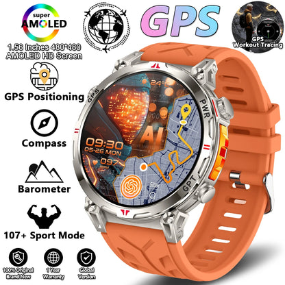 2026 New Outdoor Sports Smartwatch Men GPS Positioning 650mAh HD Call 1.56-inch AMOLED Screen Compass 5ATM Waterproof Watch Man
