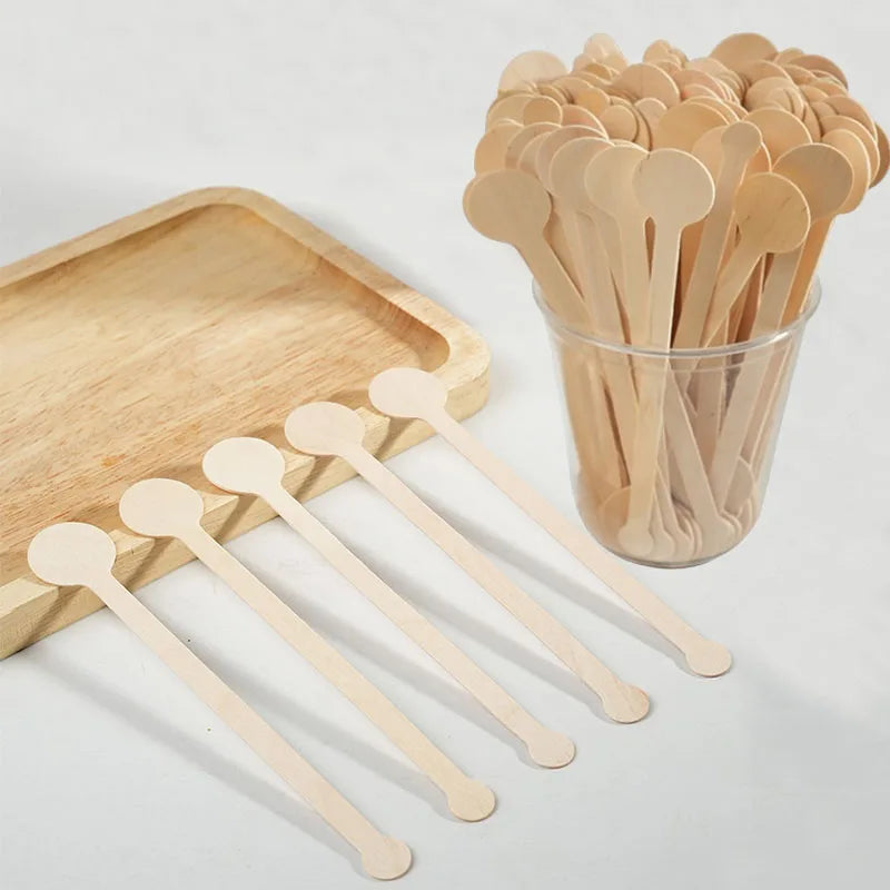 100pcs Coffee Stir Sticks Disposable Wooden Coffee Stirrers Hot Cold Drinking Stir Beverage Sticks for Milk Beverage Mixing