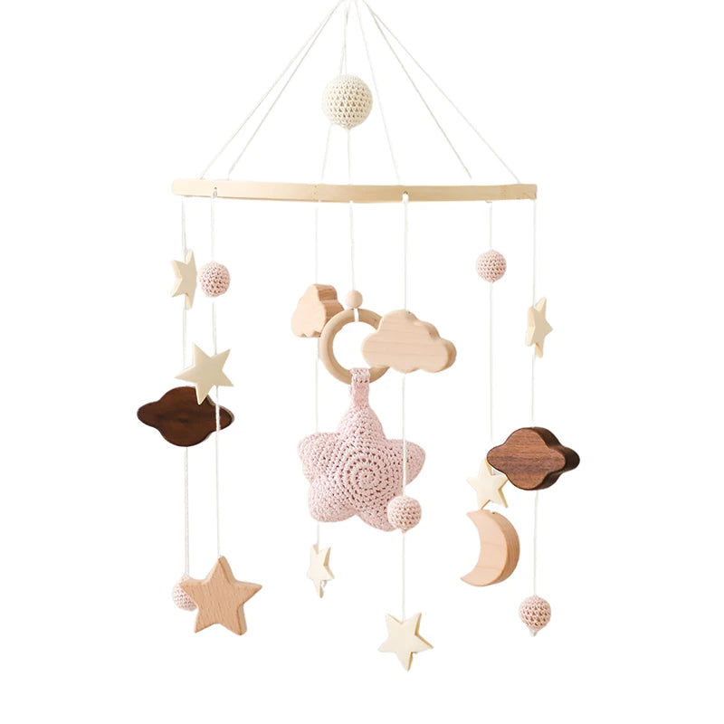 Baby Wooden Rattles Bed Bell Soft Felt Cartoon Elephant Cloudy Star Hanging Bed Bell Mobile Crib Montessori Education Toys