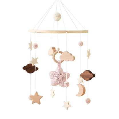 Baby Wooden Rattles Bed Bell Soft Felt Cartoon Elephant Cloudy Star Hanging Bed Bell Mobile Crib Montessori Education Toys