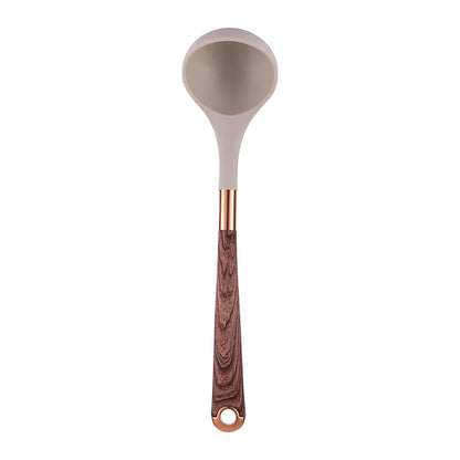 LMETJMA Silicone Kitchen Utensil Set 10 Pcs Cooking Utensil with Utensils Holder Wooden Pattern Handles Nonstick Cookware JT264