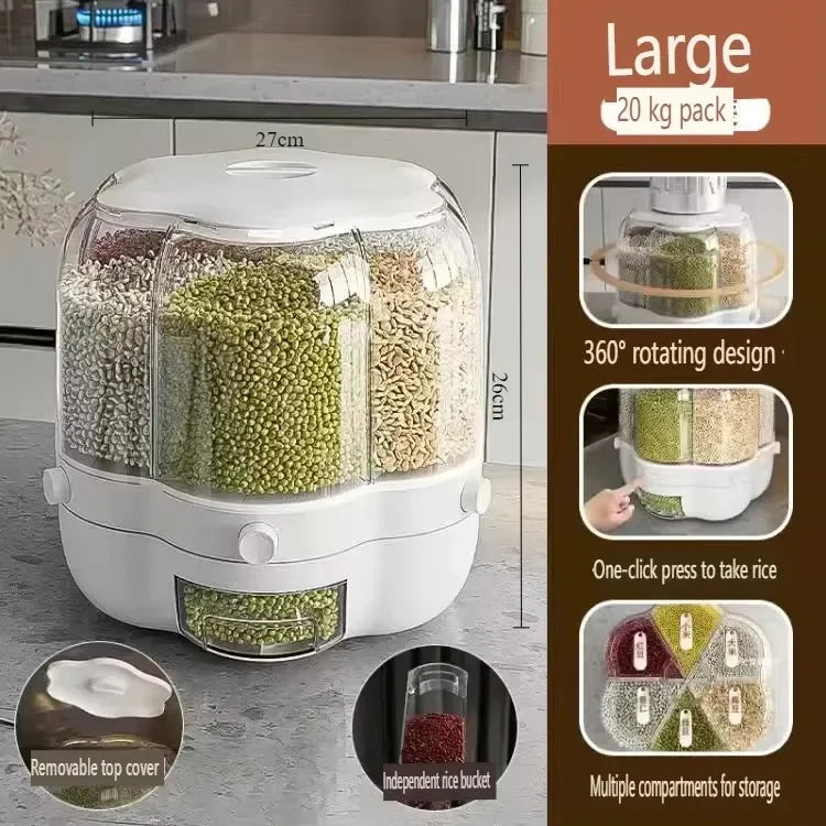 Moisture Proof Rice Bucket Rotating Sealed Grain Bucket Storage Box Practical Storage Box Kitchen Household Kitchen Products