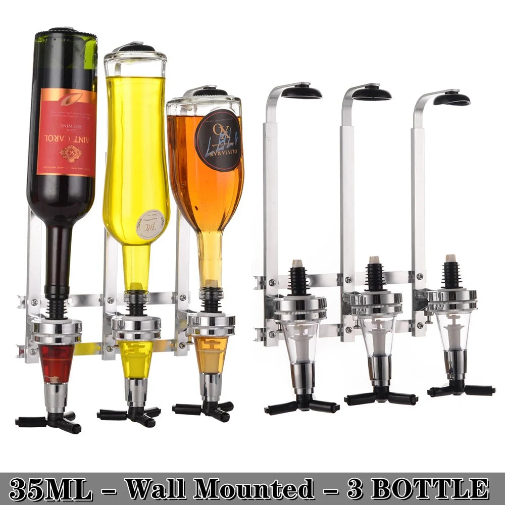 Alcohol Liquor Dispenser 1-6 Bottle Wall Rotating, Mounted Cocktail Shaker Stand Whisky Wine Beer Alcohol Bar Beverage Dispenser