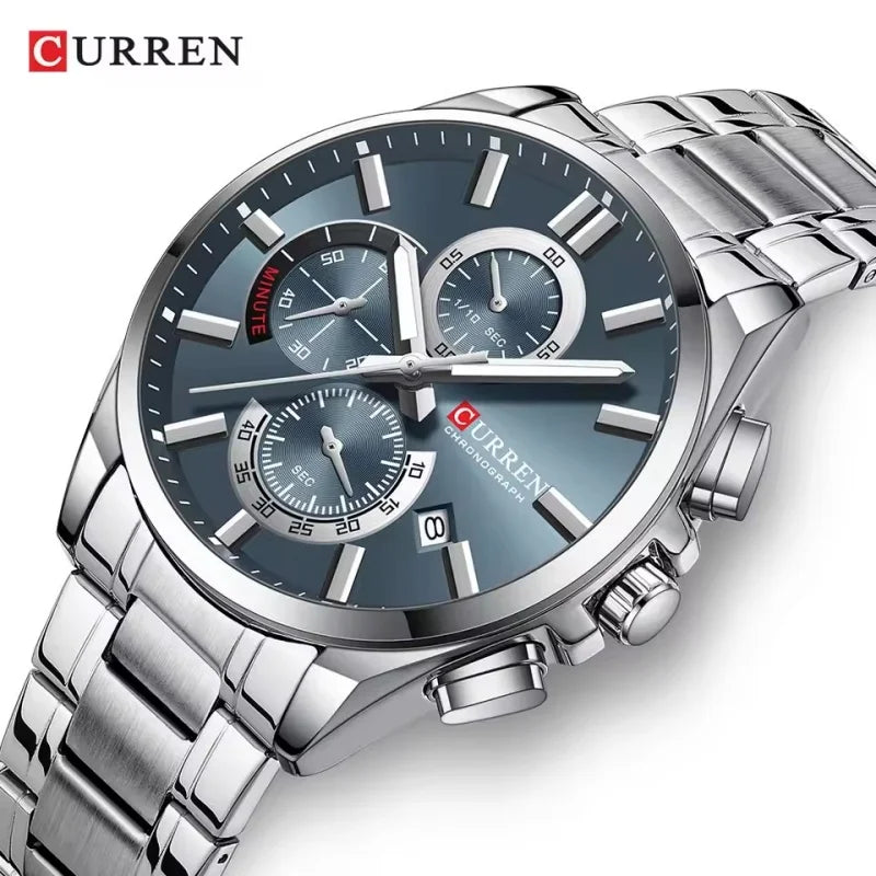CURREN 8475 New Fashion Men's Quartz Watch Business Calendar Watch 6-Hand Stainless Steel Strap Quartz Watch
