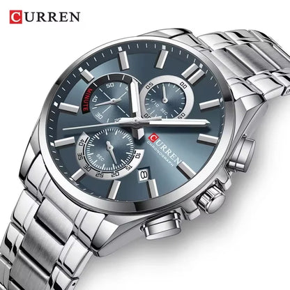 CURREN 8475 New Fashion Men's Quartz Watch Business Calendar Watch 6-Hand Stainless Steel Strap Quartz Watch