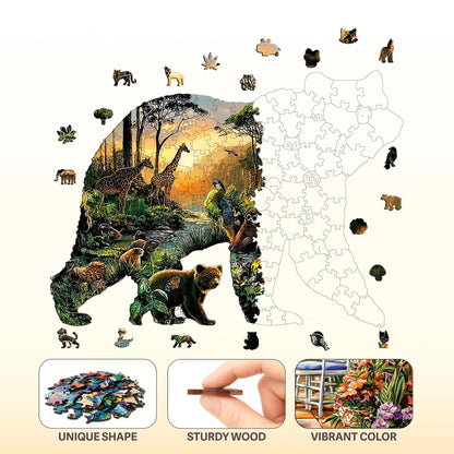 Bear and Animal World Theme Wooden Jigsaw Puzzle Wood Home Decor Painting Christmas and Halloween Gift Toy for Teen and Kid