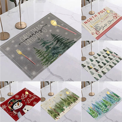 4/6/8PCS Christmas Tree Placemats Linen Non Slip Table Mats Rectangular Non Slip Dining Table for Kitchen Home Decor Essentials