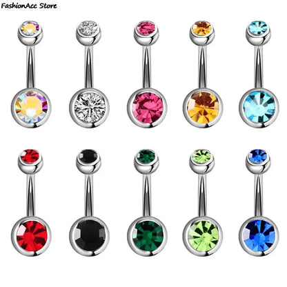 5/10/15/20pcs/lot Single Crystal Rhinestone Belly Button Rings Navel Piercings Ombligo Multicolor Ball Nombril Surgical Steel