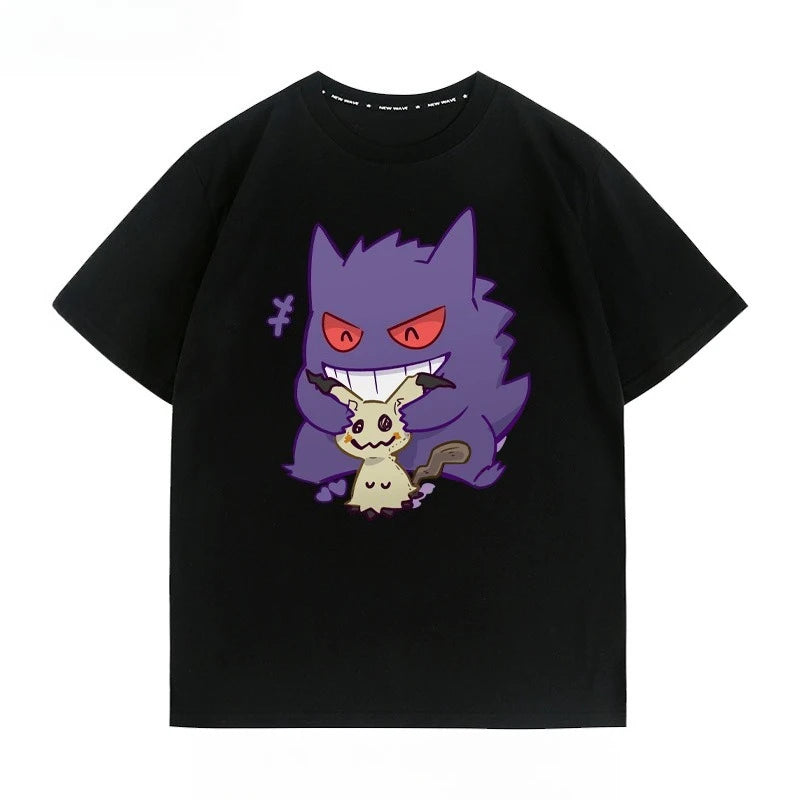 Pokémon Peripheral Clothes Gengar Cartoon Couple Wear Short-sleeved Top Men and Women Summer Animation Peripheral Joint T-shirt