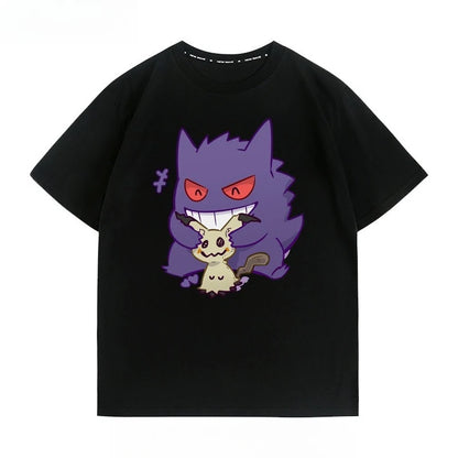 Pokémon Peripheral Clothes Gengar Cartoon Couple Wear Short-sleeved Top Men and Women Summer Animation Peripheral Joint T-shirt