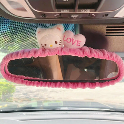 Cute Cat Rabbit Car Cartoon Seat Belt New Rearview Mirror Figure South Korea Car Mirror Hanging Accessories Pink Interior Woman