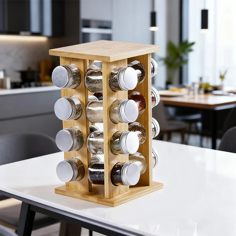 wooden kitchen condiment rack rotatable fragrance finishing rack multi-layer seasoning bottle storage rack