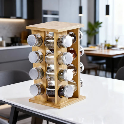 wooden kitchen condiment rack rotatable fragrance finishing rack multi-layer seasoning bottle storage rack