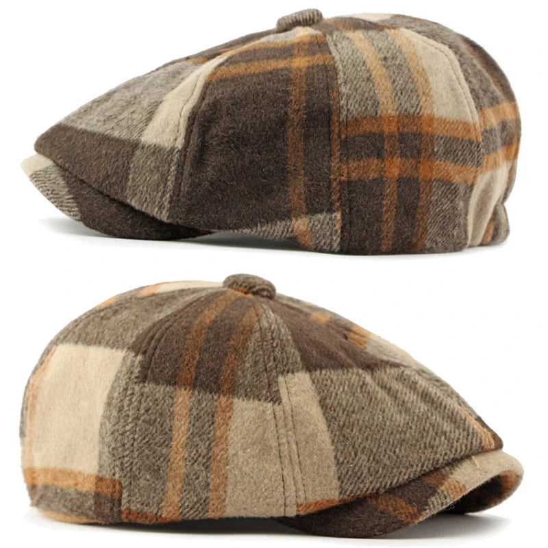 British Tweed Flat Cap for Men Retro Herringbone Newsboy Cap Octagonal Hat Women Autumn Winter Detective Cabbie Beret Hat Autumn