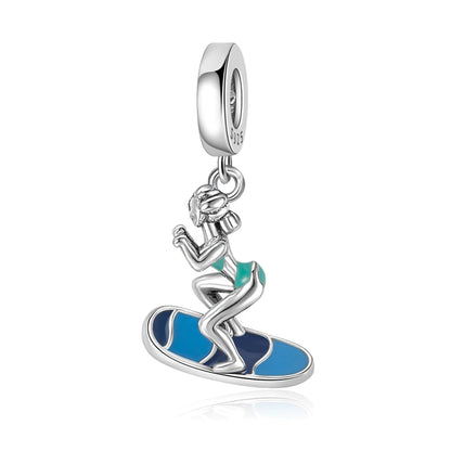 Leisurely 925 Sterling Silver Beach Trip Hawaiian Bikini Surf Coconut Tree Charm Fit DIY Bracelet Necklace Travel Souvenirs